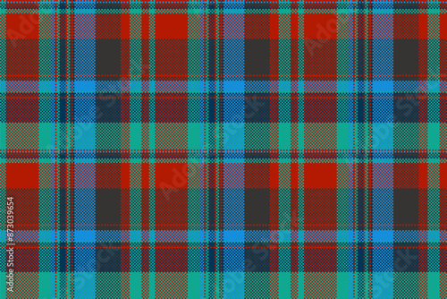 France textile tartan fabric, selection plaid vector check. Bandana seamless texture pattern background in cyan and red colors.