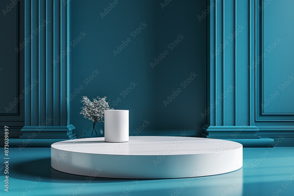 Minimalist White Platform with Teal Background Minimalist White Platform with Teal Background