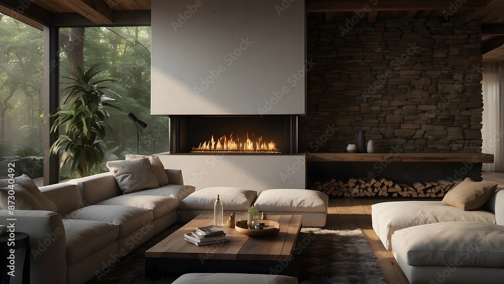 Fireplace modern minimalist living room interior design, dark color theme of a classic fireplace home decor interior design of a living room Fireplace modern minimalist living room interior design, dark color theme of a classic fireplace home decor interior design of a living room
