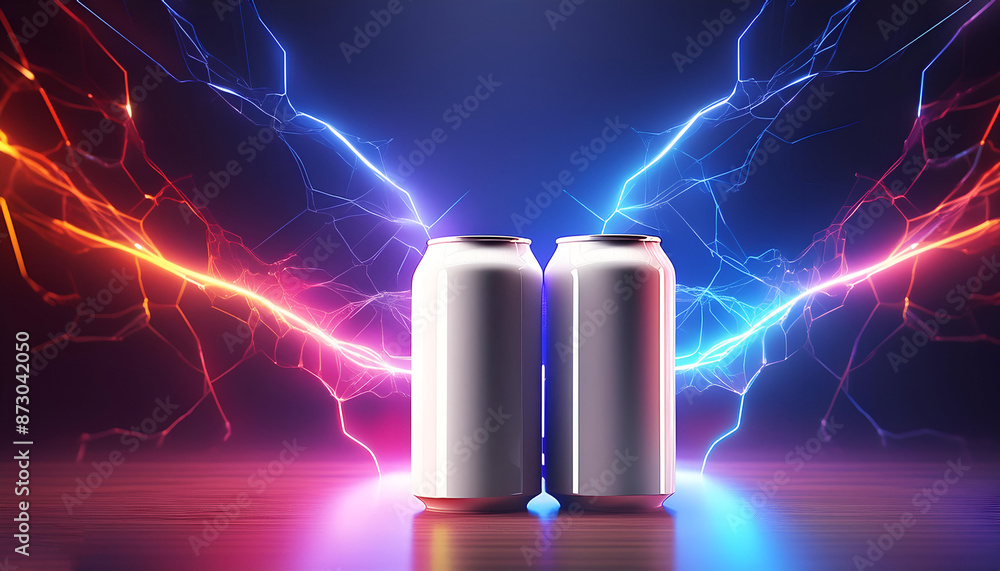 Energy drink in an aluminum can Energy drink with lightning and flashes Energy drink in an aluminum can Energy drink with lightning and flashes
