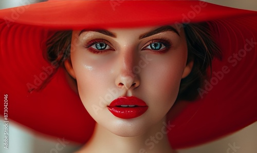 Wallpaper Mural Glamorous woman with striking red hat and lipstick, exuding confidence and style Torontodigital.ca
