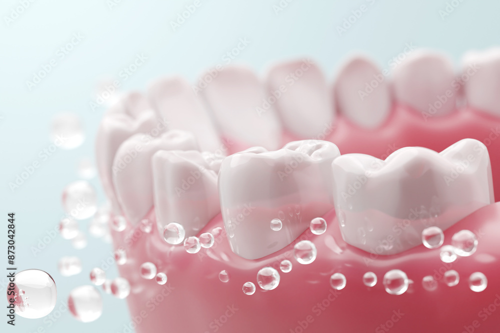 Beautiful white teeth with and healthy gum with bubble of toothpaste or mouthwash. 3D rendering. Beautiful white teeth with and healthy gum with bubble of toothpaste or mouthwash. 3D rendering.