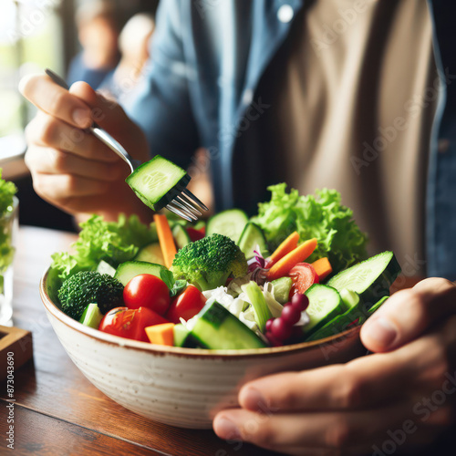 beautiful woman making a healthy vegetable salad with sides