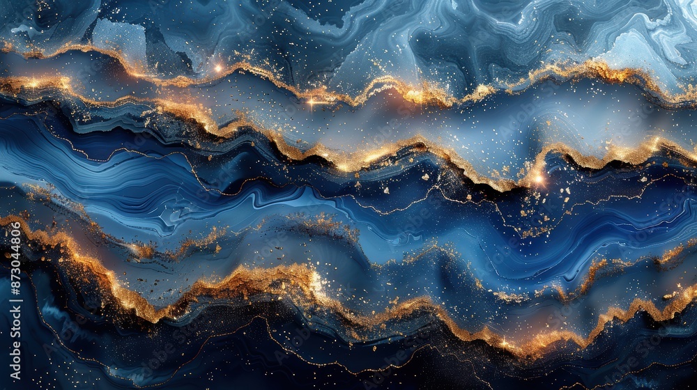 a close-up of a blue agate stone with golden veins. The agate is polished and has a smooth, shiny surface. a close-up of a blue agate stone with golden veins. The agate is polished and has a smooth, shiny surface.