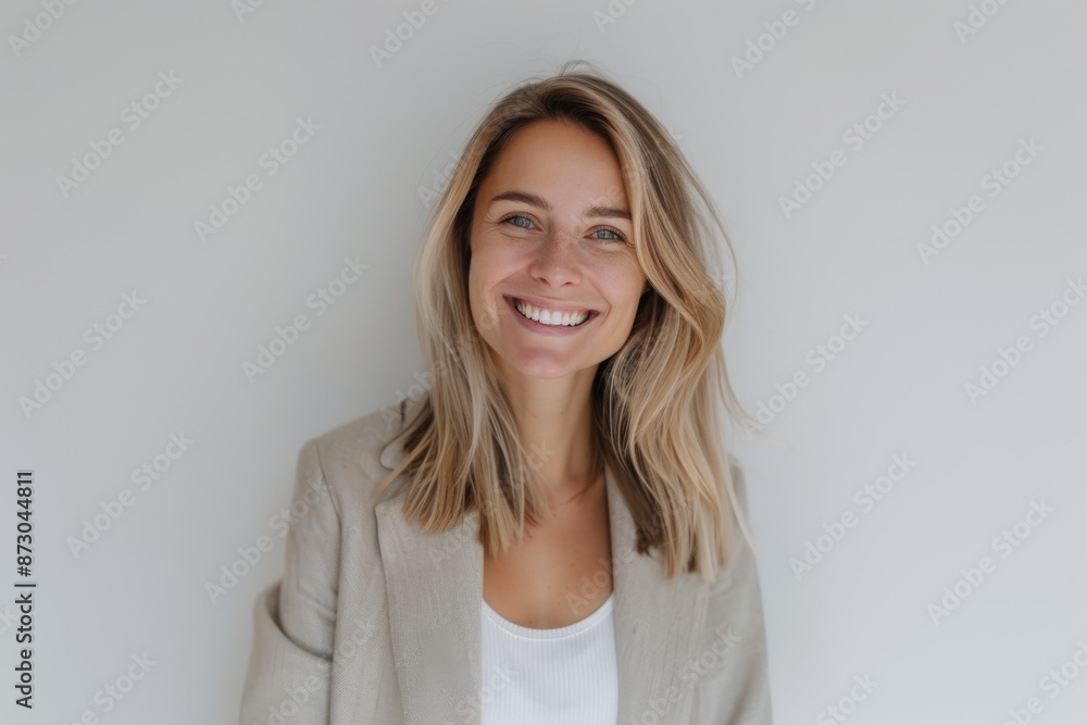 A high-quality portrait of a female model against a white background in a photo studio setting A high-quality portrait of a female model against a white background in a photo studio setting