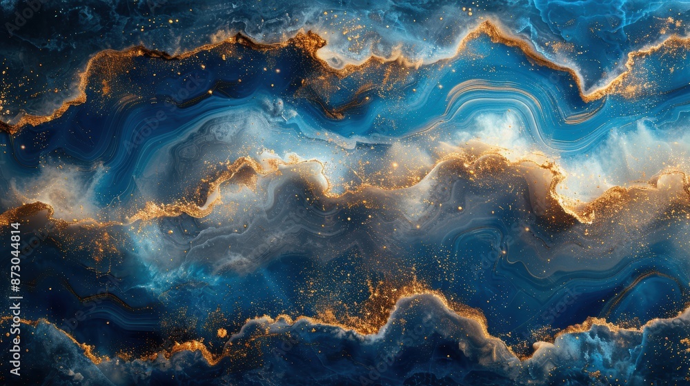 a close-up of a blue agate stone with golden veins. The agate is polished and has a smooth, shiny surface. a close-up of a blue agate stone with golden veins. The agate is polished and has a smooth, shiny surface.