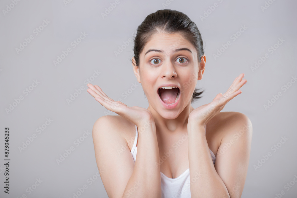 Good Looking Model Has A Surprised Expression On Her Face Good Looking Model Has A Surprised Expression On Her Face