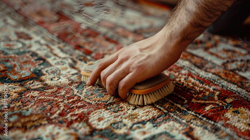 Cleaning Carpet by Hand with Brush photo