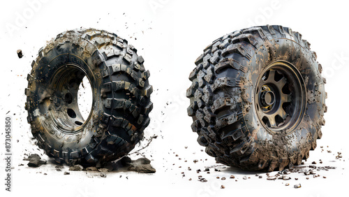 Set of Dynamic Off-Road Tire in Action, Cut-Out, Isolated on Transparent Background