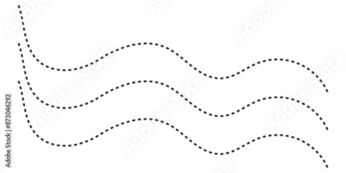 Wavy line, curved dotted line, Path travel dotted line trip dashed trace destination, Set of Wavy Curvy Dotted , Vector Illustration