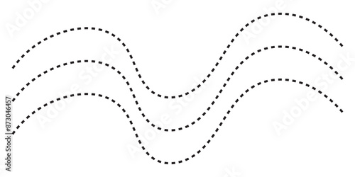 Wavy line, curved dotted line, Path travel dotted line trip dashed trace destination, Set of Wavy Curvy Dotted , Vector Illustration