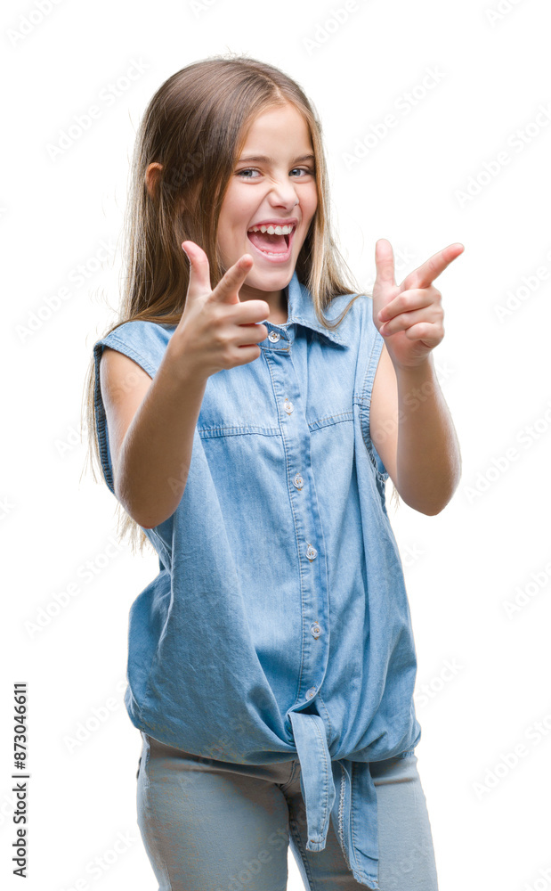 Young beautiful girl over isolated background pointing fingers to camera with happy and funny face. Good energy and vibes. Young beautiful girl over isolated background pointing fingers to camera with happy and funny face. Good energy and vibes.
