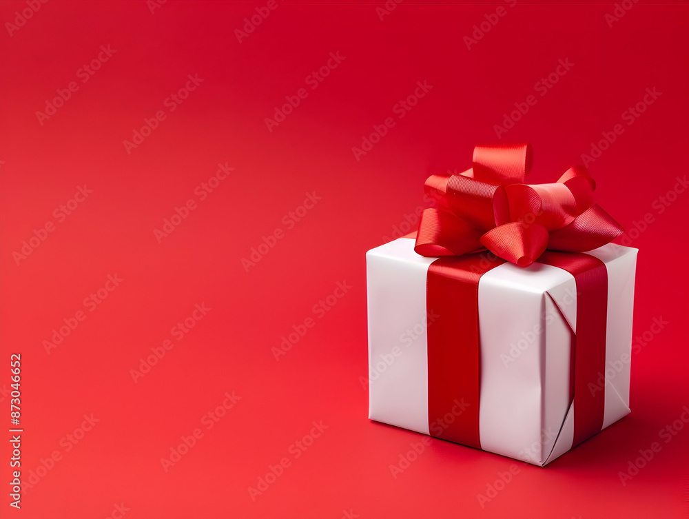 Obraz premium Gift box with ribbon, Holiday theme with decorative background, Elegant wrapped gift box for accessories