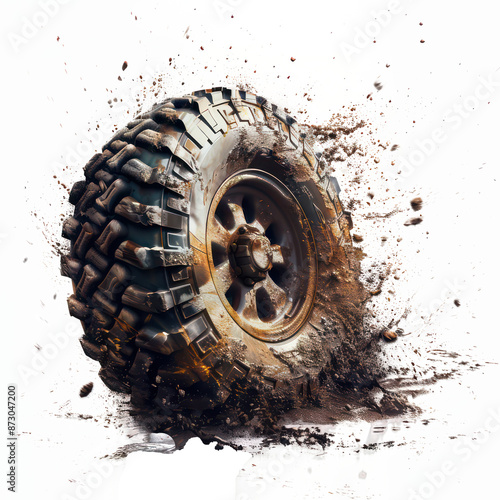 Dynamic Off-Road Tire in Action, Cut-Out, Isolated on Transparent Background