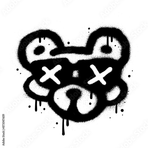 Dead bear toy in sunglasses print for t-shirt. Vector cartoon graffiti spray style logo icon. Dead bear Urban Graffiti print for poster,t-shirt,tee