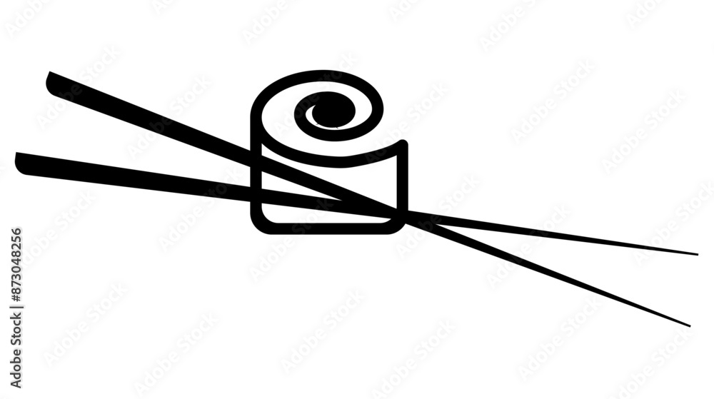 Illustration showing a black icon of sushi and rolls with chopsticks on a white background Illustration showing a black icon of sushi and rolls with chopsticks on a white background
