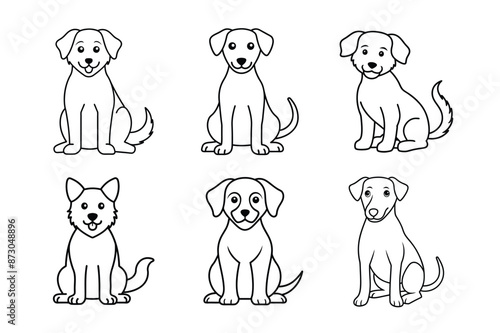 Dog single line vector art illustration bundle set.