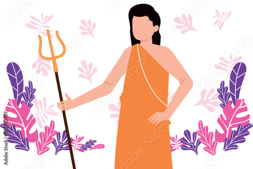 The girl is holding a trident.