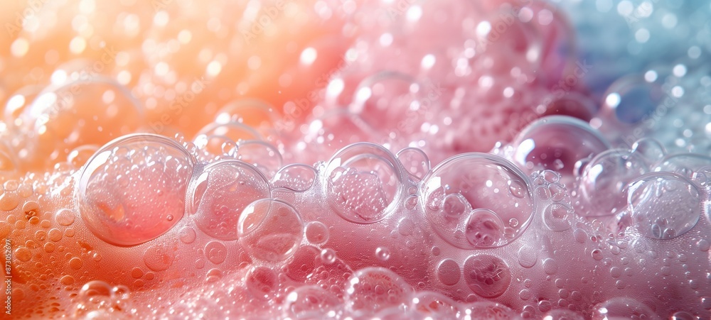 Colorful background with abstract water drops and bubbles. Close-up of soft pastel-colored fabric Colorful background with abstract water drops and bubbles. Close-up of soft pastel-colored fabric