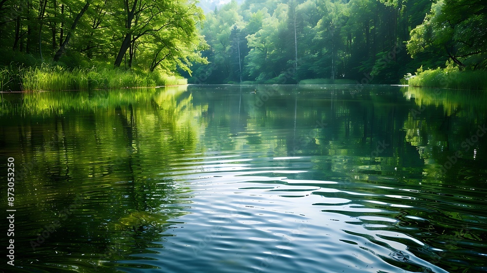 Serene Reflection in a Forest Lake Serene Reflection in a Forest Lake