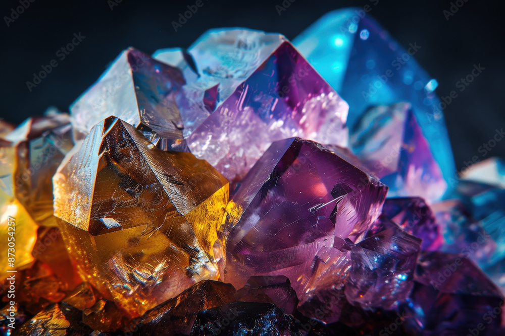 Colorful macro crystals are sparkling in the light, creating a beautiful and mesmerizing background Colorful macro crystals are sparkling in the light, creating a beautiful and mesmerizing background