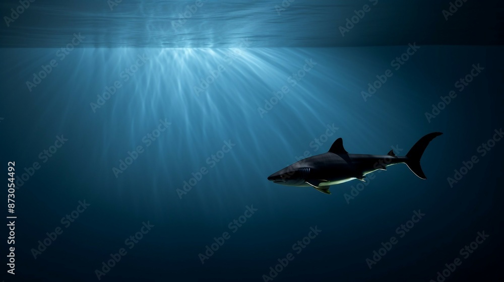 Obraz premium Majestic Shark Gliding Through Deep Sea Waters. Generative AI