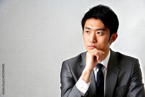 Asian HR Analyst in Business Attire with Thoughtful Expression 