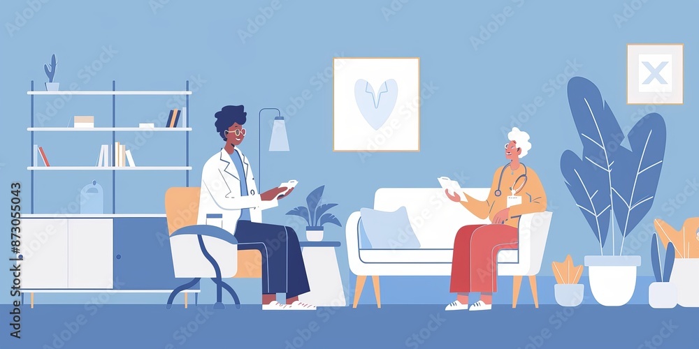 A senior patient interacting with a caregiver, representing elderly care and support services in healthcare A senior patient interacting with a caregiver, representing elderly care and support services in healthcare