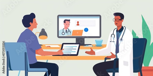 A telemedicine consultation between a doctor and a patient, highlighting the convenience of virtual healthcare