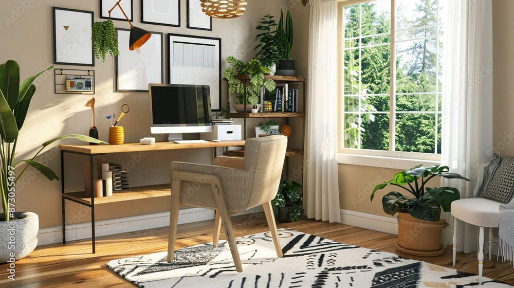 Minimalist Home Office Setup for Online Learning with Laptop on Tidy Desk - Copy Space Available Minimalist Home Office Setup for Online Learning with Laptop on Tidy Desk - Copy Space Available