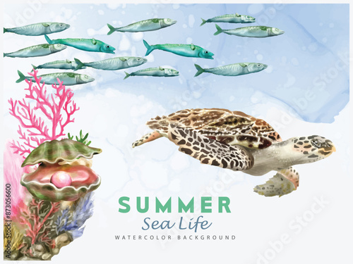 under sea life watercolor background