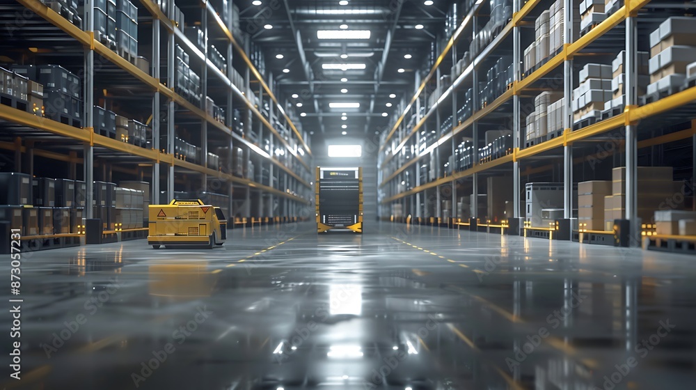 Large Warehouse Interior with Illuminated Shelves Large Warehouse Interior with Illuminated Shelves