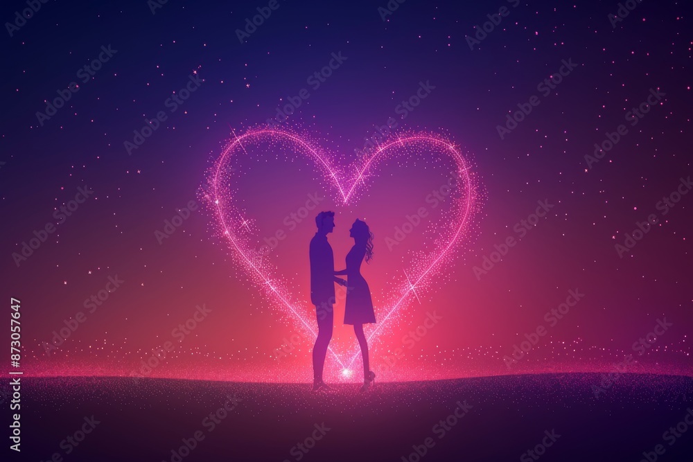 Romantic digital art of couple inside a glowing heart, pink and purple hues, intimate and enchanting, fantasy illustration Romantic digital art of couple inside a glowing heart, pink and purple hues, intimate and enchanting, fantasy illustration