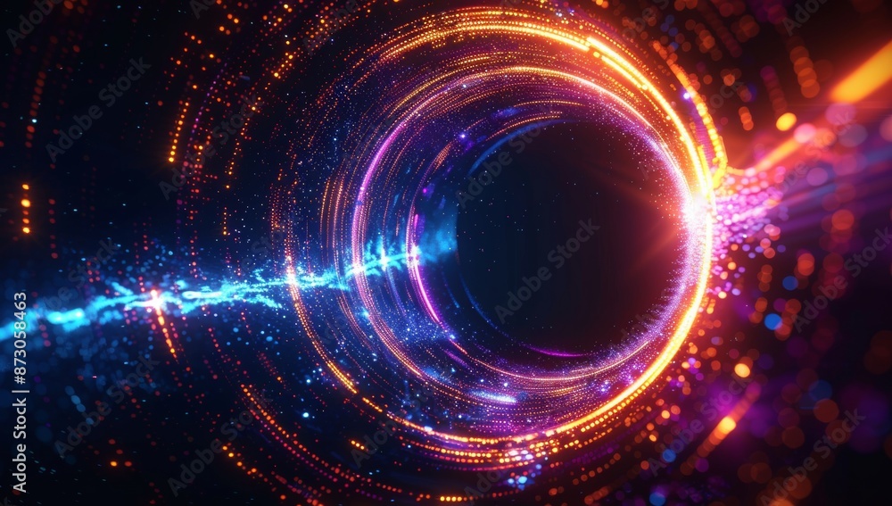 Abstract background with colorful light rays and glowing digital elements Abstract background with colorful light rays and glowing digital elements