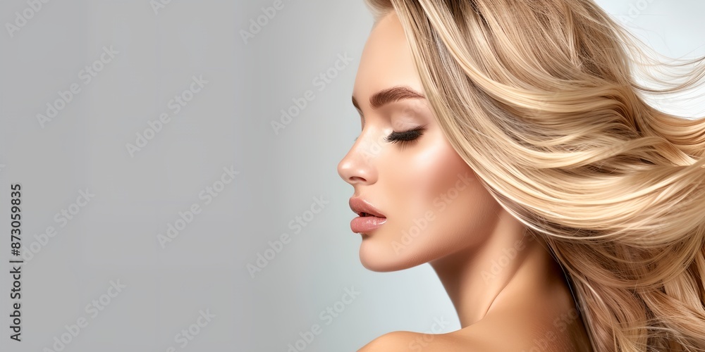 Naklejka premium A woman with long blonde hair is shown with a very clean and well-groomed appearance