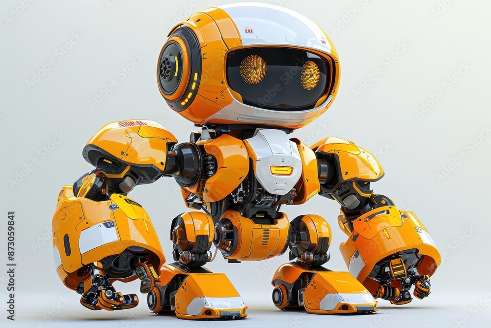 Futuristic orange robot with intricate design elements, showcasing advanced technology and innovation in robotics. Futuristic orange robot with intricate design elements, showcasing advanced technology and innovation in robotics.