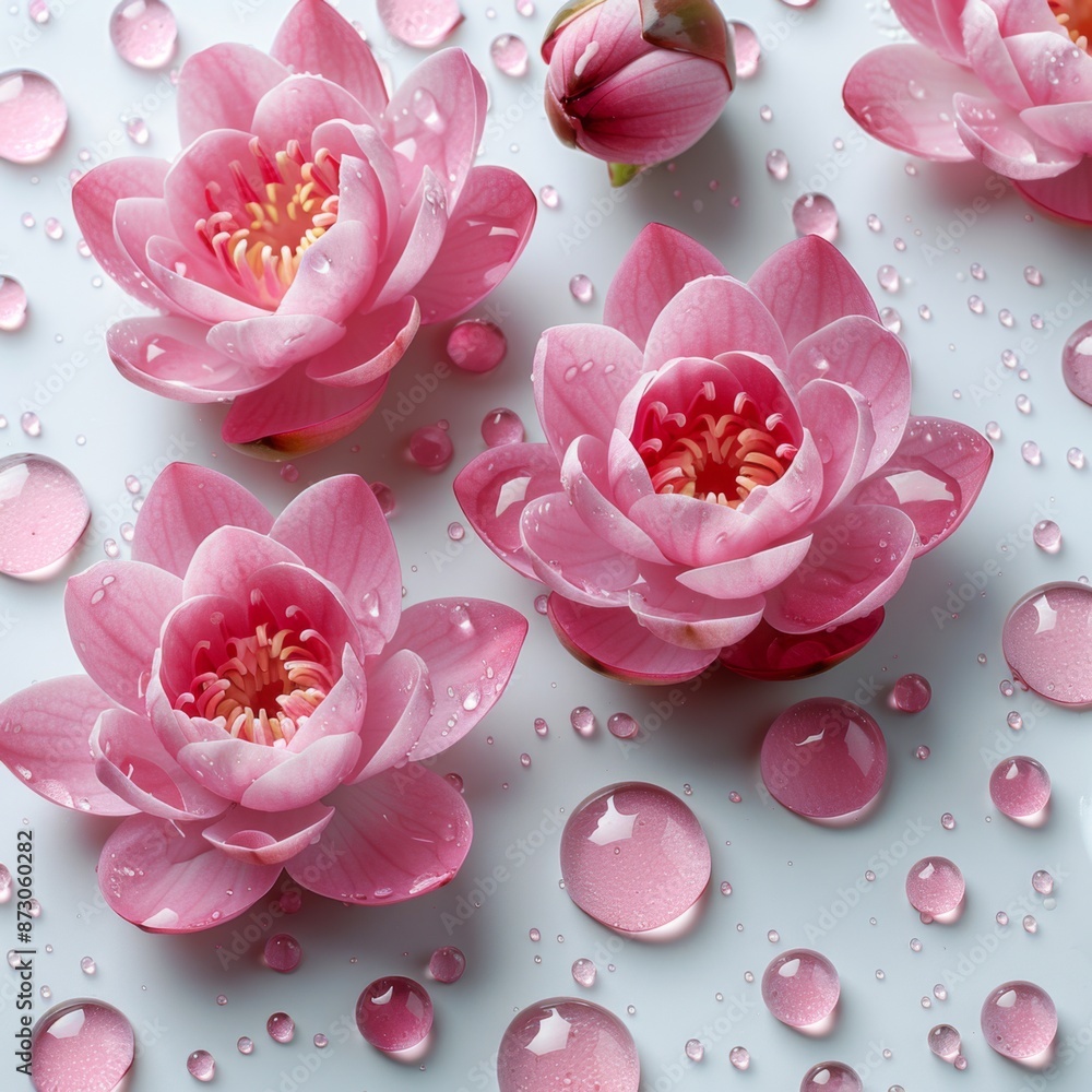 Pink Water Lily Flowers with Water Droplets Pink Water Lily Flowers with Water Droplets