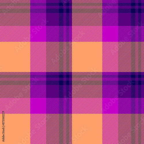 Grungy pattern check tartan, pure background textile vector. Buffalo seamless plaid texture fabric in purple and orange colors.