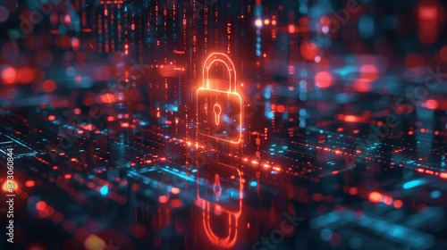 A digital representation of cybersecurity with a focus on data protection.