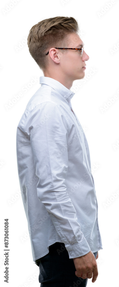 Young handsome blond man looking to side, relax profile pose with natural face with confident smile. Young handsome blond man looking to side, relax profile pose with natural face with confident smile.