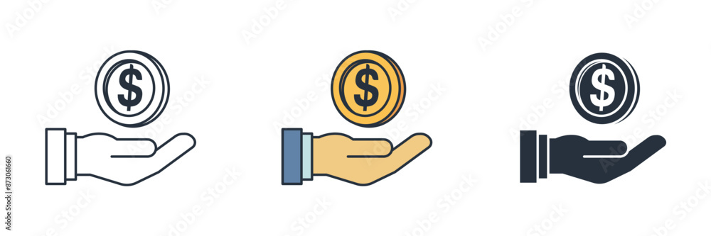 save money, Dollar in hand Icon. Business Financial theme symbol vector illustration isolated on white background save money, Dollar in hand Icon. Business Financial theme symbol vector illustration isolated on white background