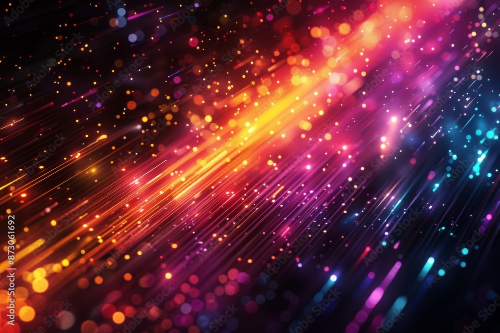 Fototapeta premium Abstract background with colorful light rays and glowing digital elements