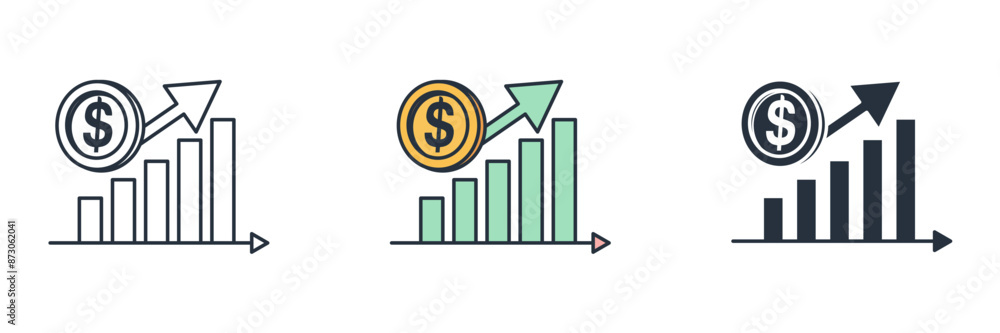 increase money growth Icon. Business Financial theme symbol vector illustration isolated on white background increase money growth Icon. Business Financial theme symbol vector illustration isolated on white background