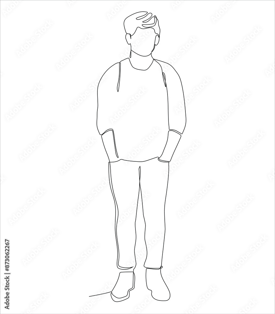 continuous line drawing of standing a man, vector illustration. continuous line drawing of standing a man, vector illustration.
