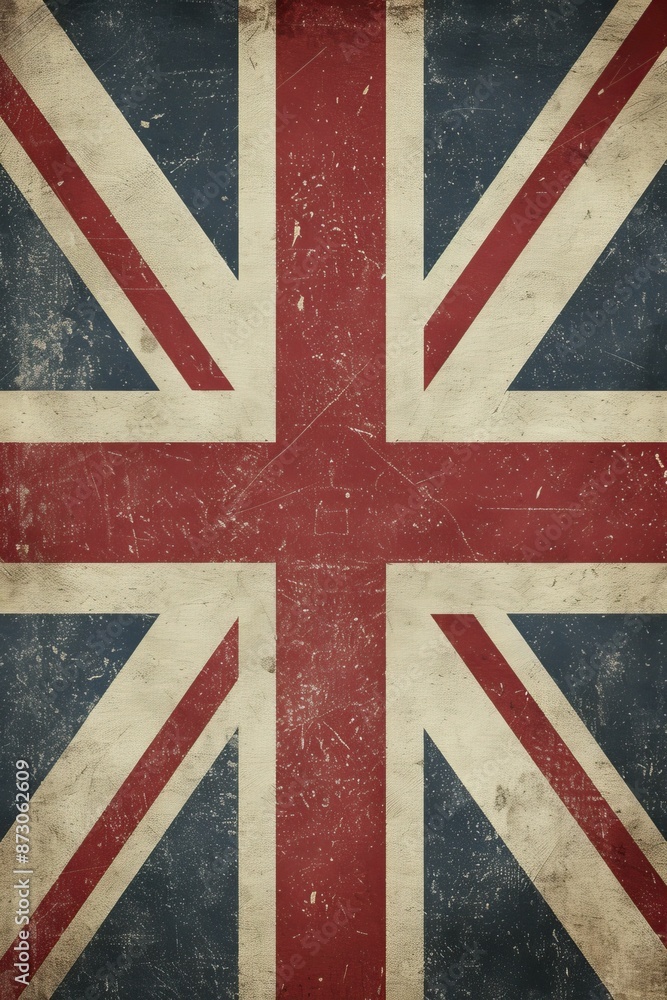 Fototapeta premium Union flag poster with the British flag, national symbols, and a patriotic message for events or festivities.