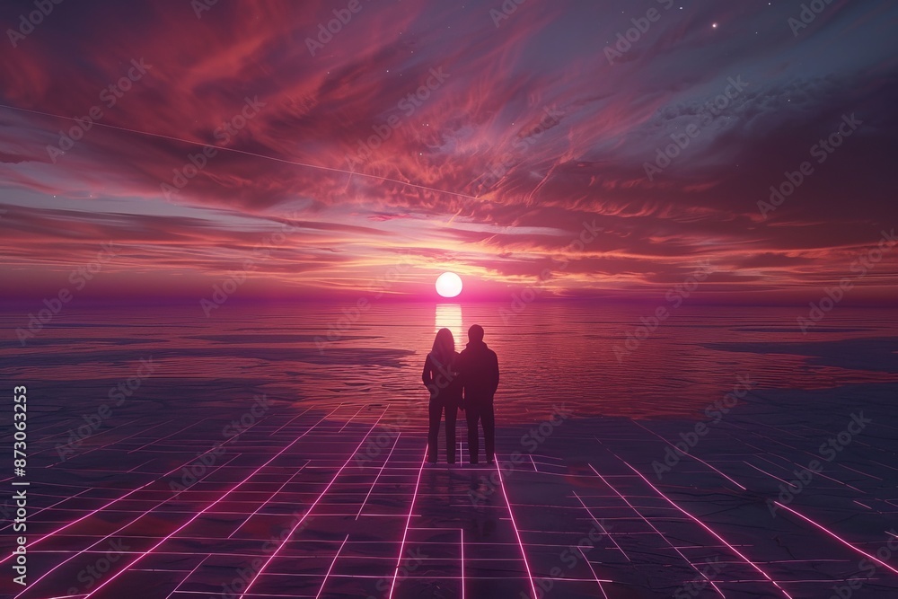 Romantic digital painting of a couple under a dramatic sunset, vibrant colors, intense sky, emotional and evocative Romantic digital painting of a couple under a dramatic sunset, vibrant colors, intense sky, emotional and evocative