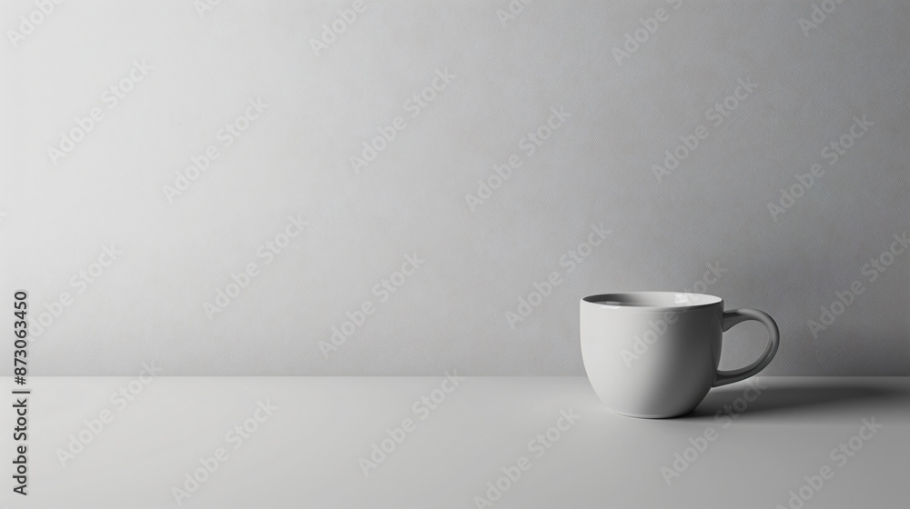 Photo of A white mug mockup on grey background, with copy space for text. Web banner without decorative elements. Simple clean light gray color background. The composition is in the lower right corner Photo of A white mug mockup on grey background, with copy space for text. Web banner without decorative elements. Simple clean light gray color background. The composition is in the lower right corner