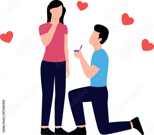 Boy proposing to girl with a ring on Valentine's Day.