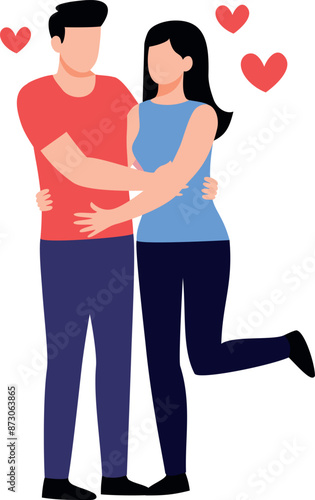 The couple stands romantically.