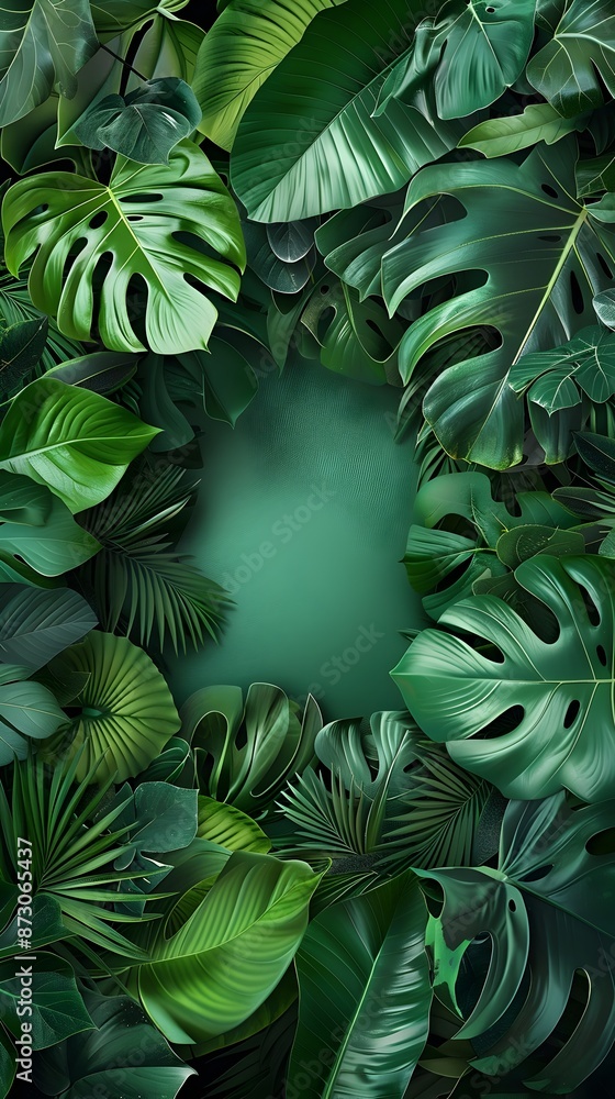 Lush Monstera Leaves Framing Product Showcase with Clean Backdrop Lush Monstera Leaves Framing Product Showcase with Clean Backdrop